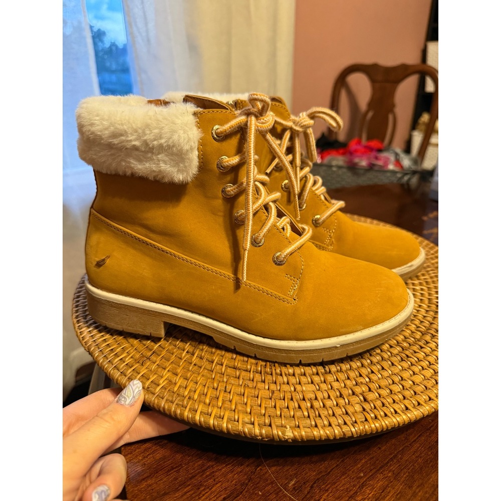 Nautica Zabra Faux Fur Lace Up Side Zip Boots Wheat Yellow youth5 womens6